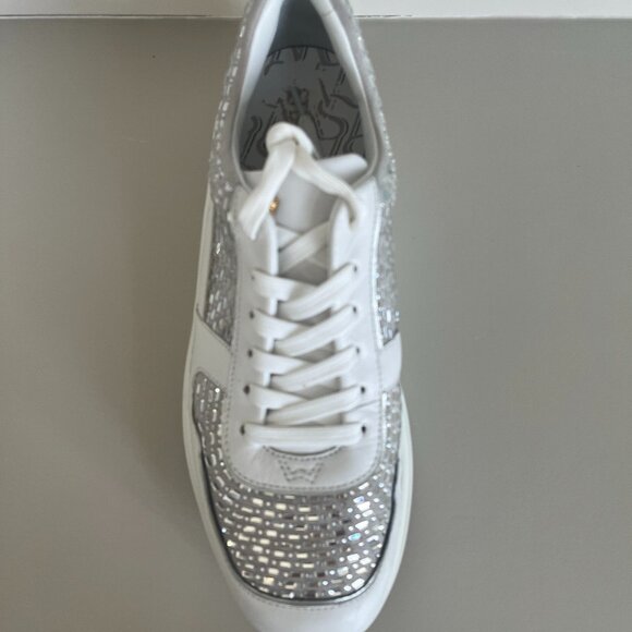 Stuart Weitzman CHRISTA White Leather Embellished Platform Sneaker Sz 8 - Picture 4 of 8